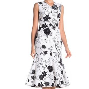 NEW Calvin Klein a line floral black white dress